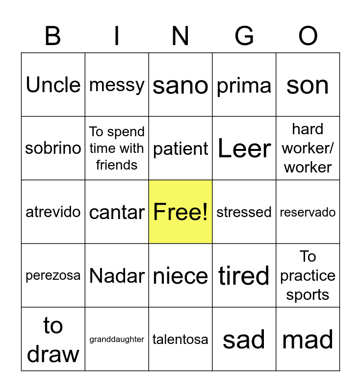 Unit 1 Bingo Card