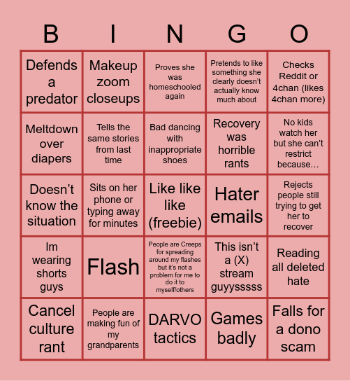Eugenia Cooney Stream Bingo 2023 Bingo Card