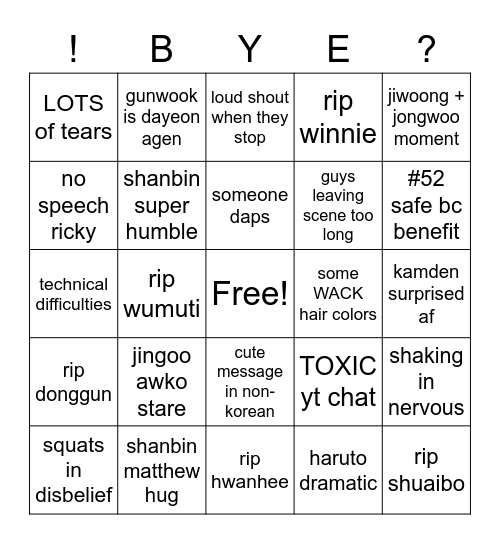 boys planet ep 4.5?? ELIMS?? Bingo Card