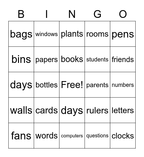 PLURAL NOUNS Bingo Card