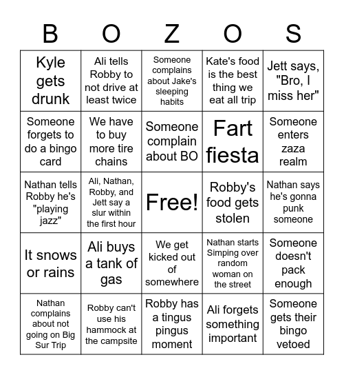 Bozos Bingo Card