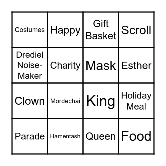 Purim Bingo Card