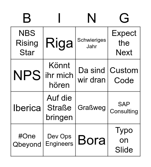 QBE Bingo Card