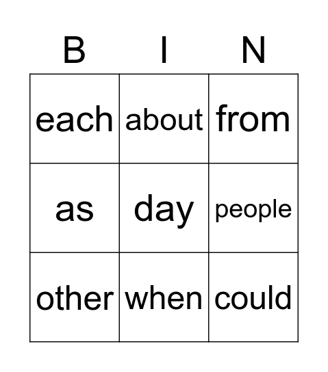Untitled Bingo Card