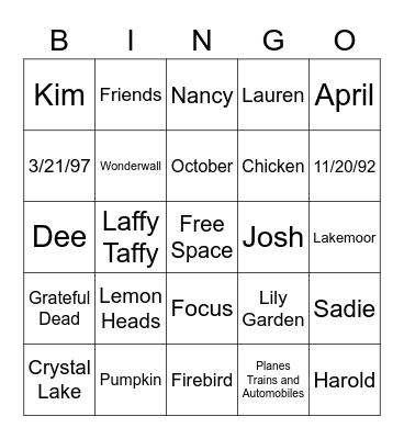 Untitled Bingo Card