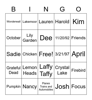 Untitled Bingo Card