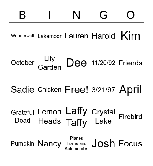Untitled Bingo Card