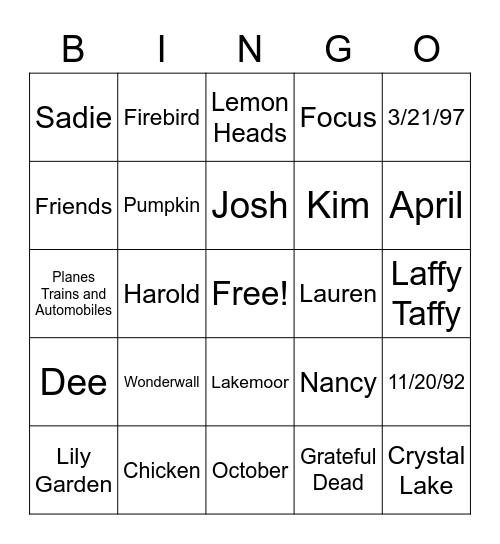 Untitled Bingo Card