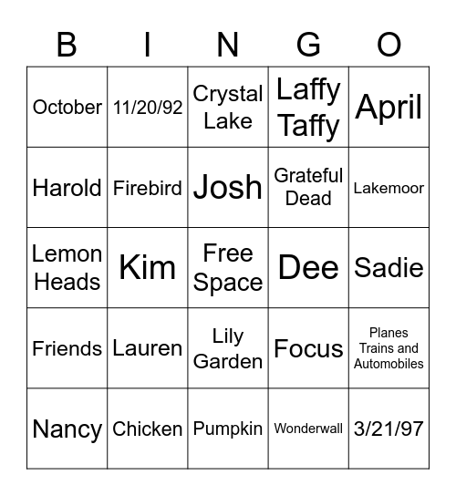 Untitled Bingo Card