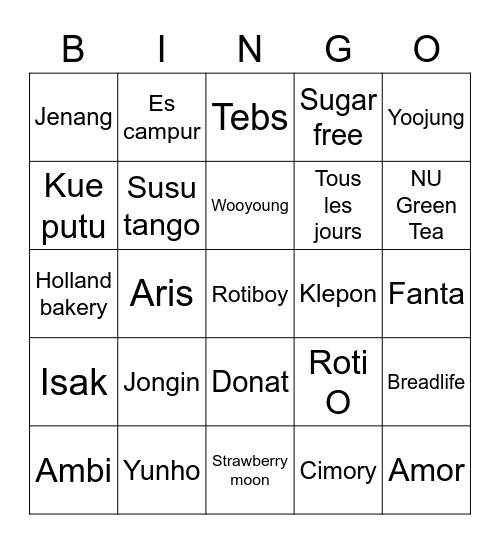 Yunho Bingo Card