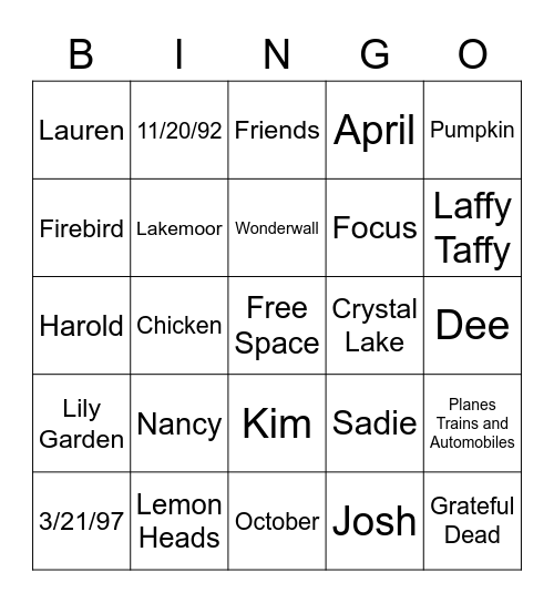 Untitled Bingo Card
