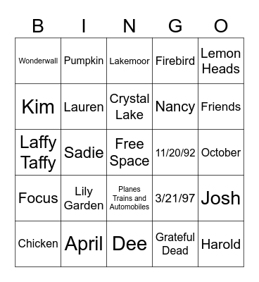 Untitled Bingo Card