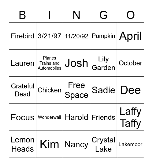 Untitled Bingo Card