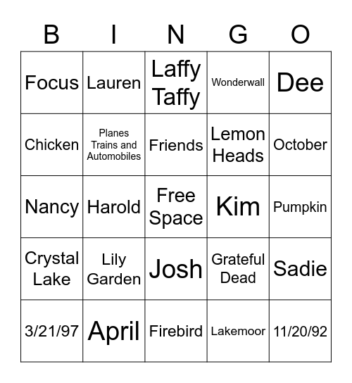 Untitled Bingo Card