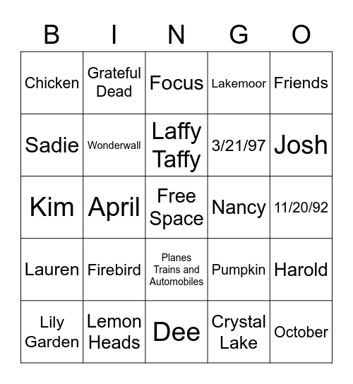 Untitled Bingo Card
