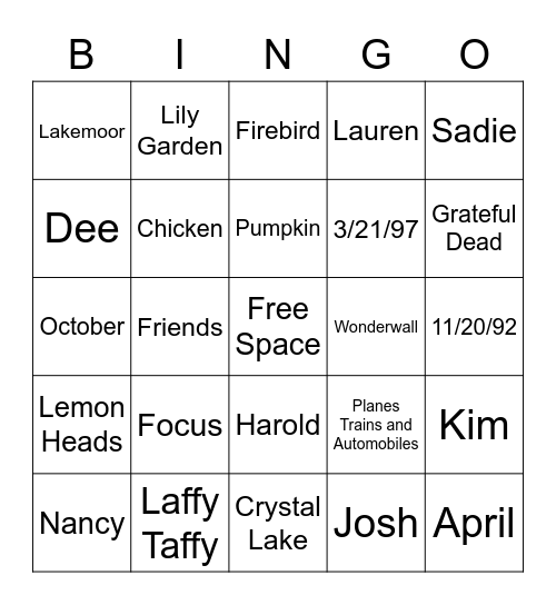 Untitled Bingo Card