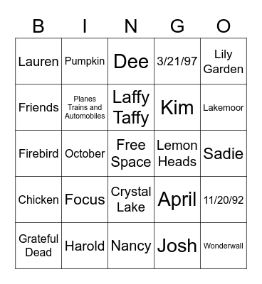 Untitled Bingo Card