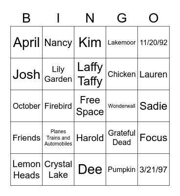 Untitled Bingo Card