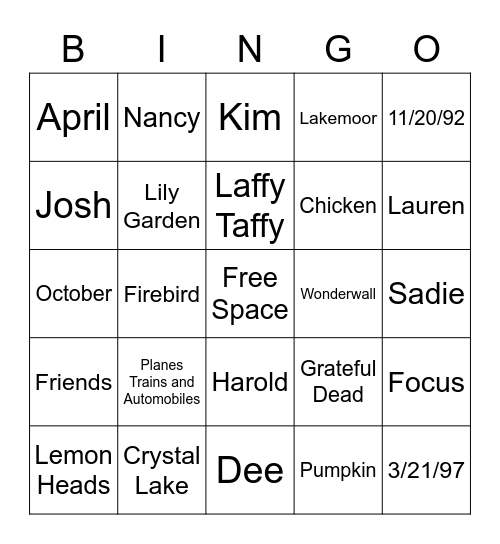 Untitled Bingo Card