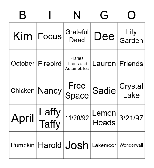 Untitled Bingo Card