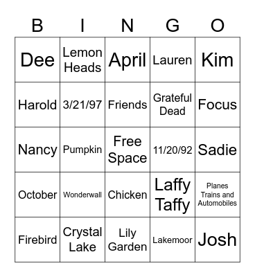 Untitled Bingo Card