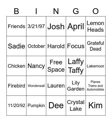 Untitled Bingo Card