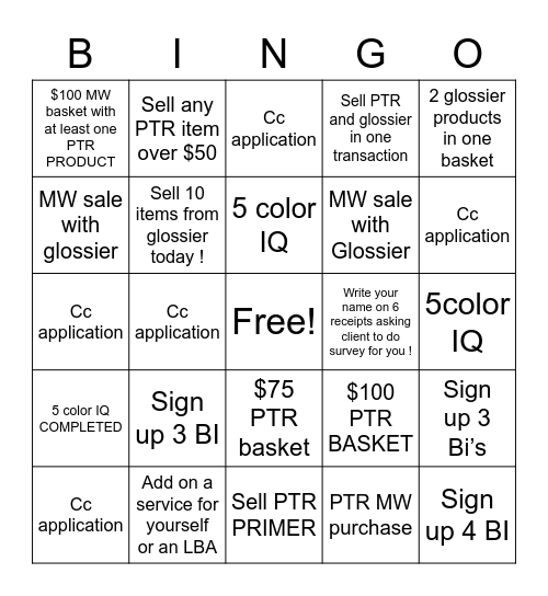 PTR & GLOSSIER EVENT Bingo Card