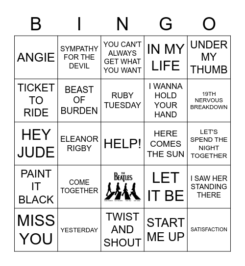 Beatles & Rolling Stones Bingo Card