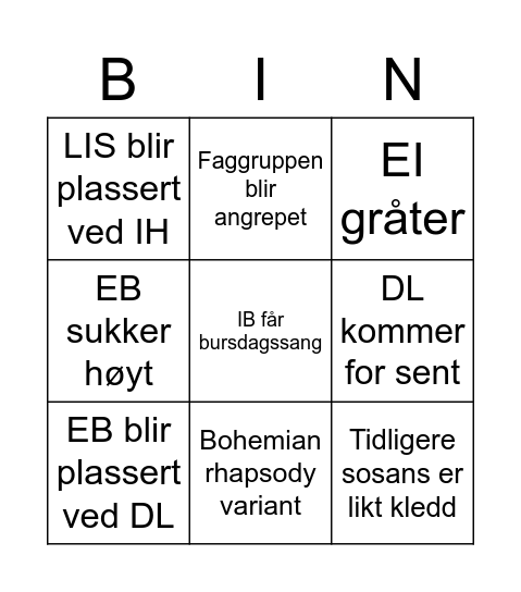 Avslutning Bingo Card