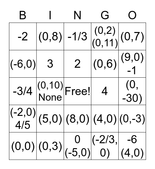 Algebra Bing Bingo Card