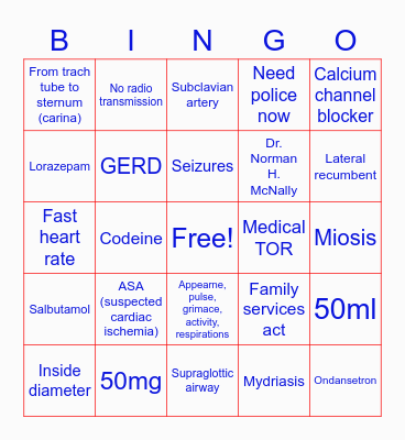 Paramedic BINGO Card