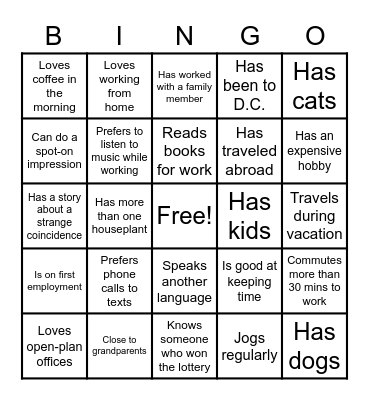 Onboarding Bingo Card