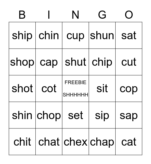 SH vs. CH Bingo Card
