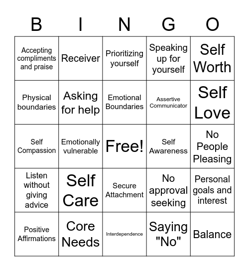 Healing Codependency Bingo Card