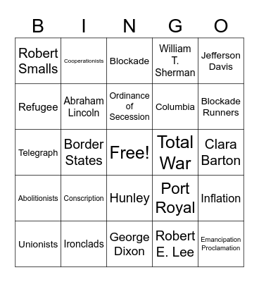 Civil War Bingo Card