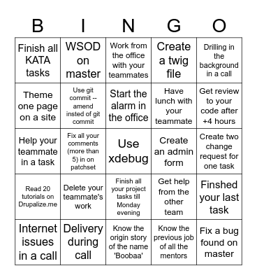 Itrainee 2023 Bingo Card
