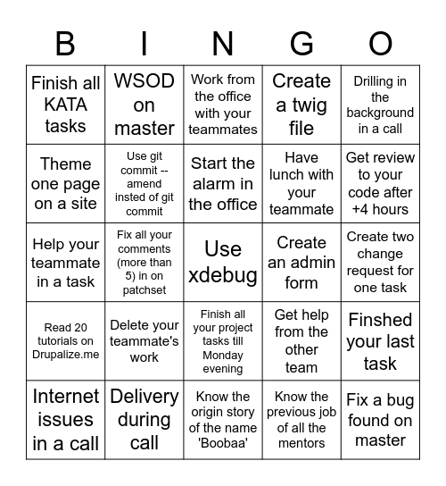 Itrainee 2023 Bingo Card