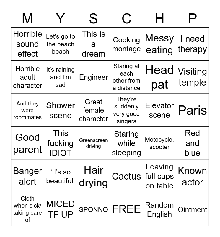 My School President Bingo Card