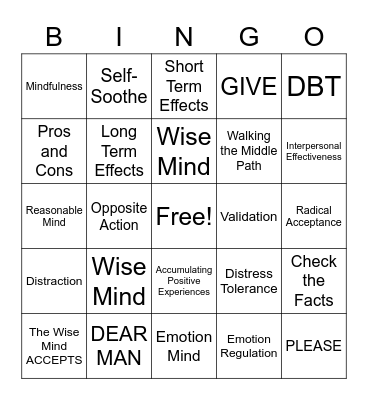 DBT Skills Bingo! Bingo Card