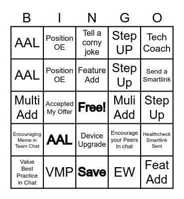 Team Campbell Value Bingo Card