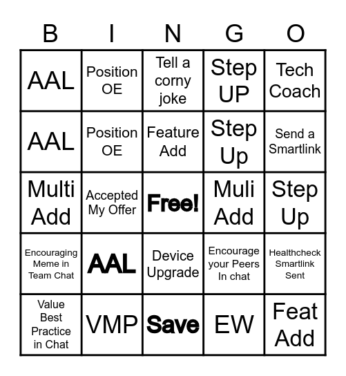 Team Campbell Value Bingo Card