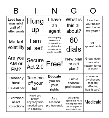 Bankers Life Bingo Card