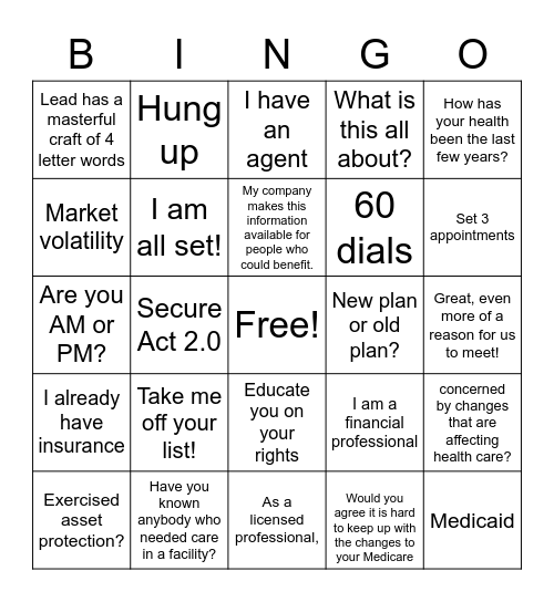 Bankers Life Bingo Card