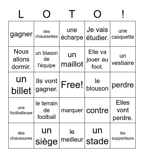 Le football & Le futur proche Bingo Card