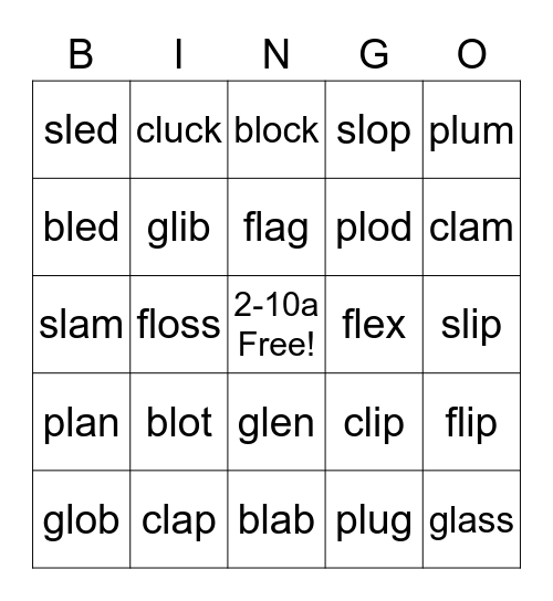 2-10a L Blends Bingo Card