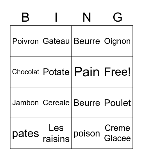 french foods Bingo Card