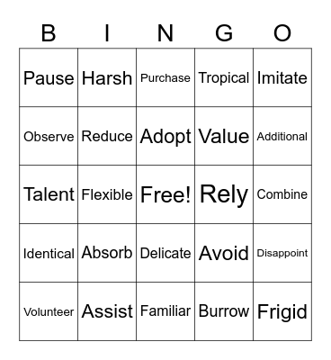 Vocabulary Bingo Card