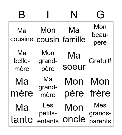 La famille Bingo Card