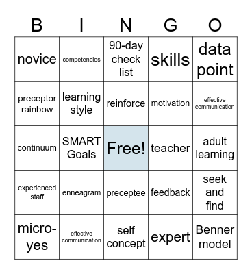 Preceptor Bingo Card