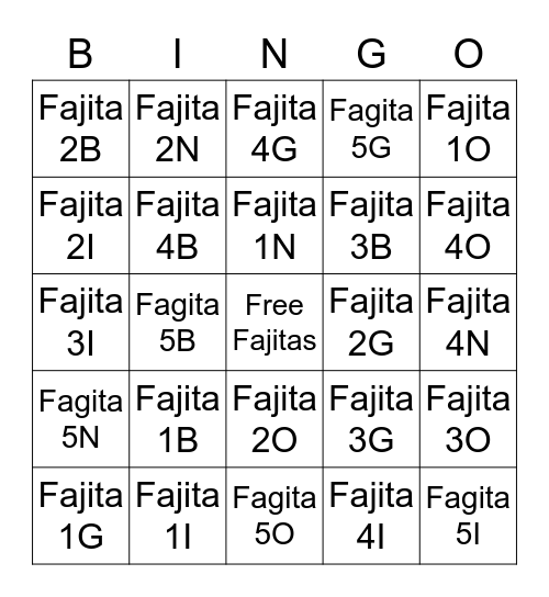 Fajita Bingo Card